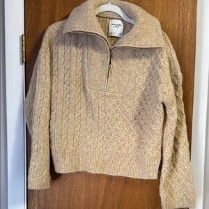 Abercrombie & Fitch Women's Beige Cable Knit Turtleneck Sweater